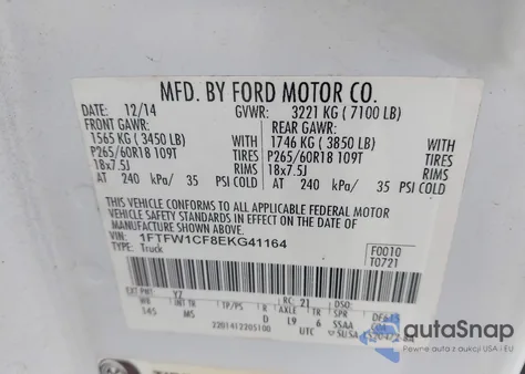 2014 Ford F-150 Xlt из США, поврежденный, VIN 1FTFW1CF8EKG41164